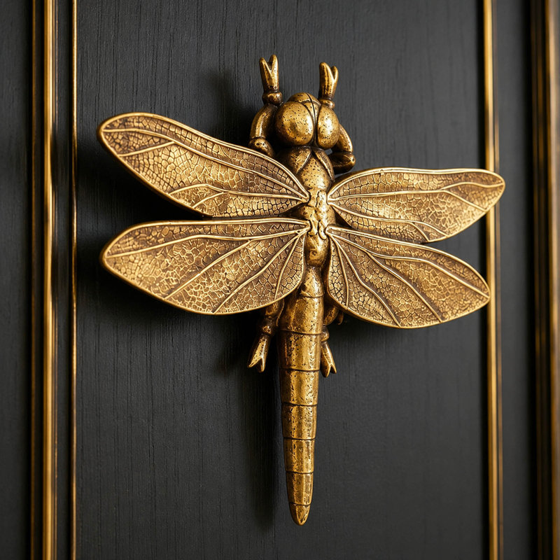 Décoration murale 3D en forme de libellule dorée avec motif d'insectes rétro