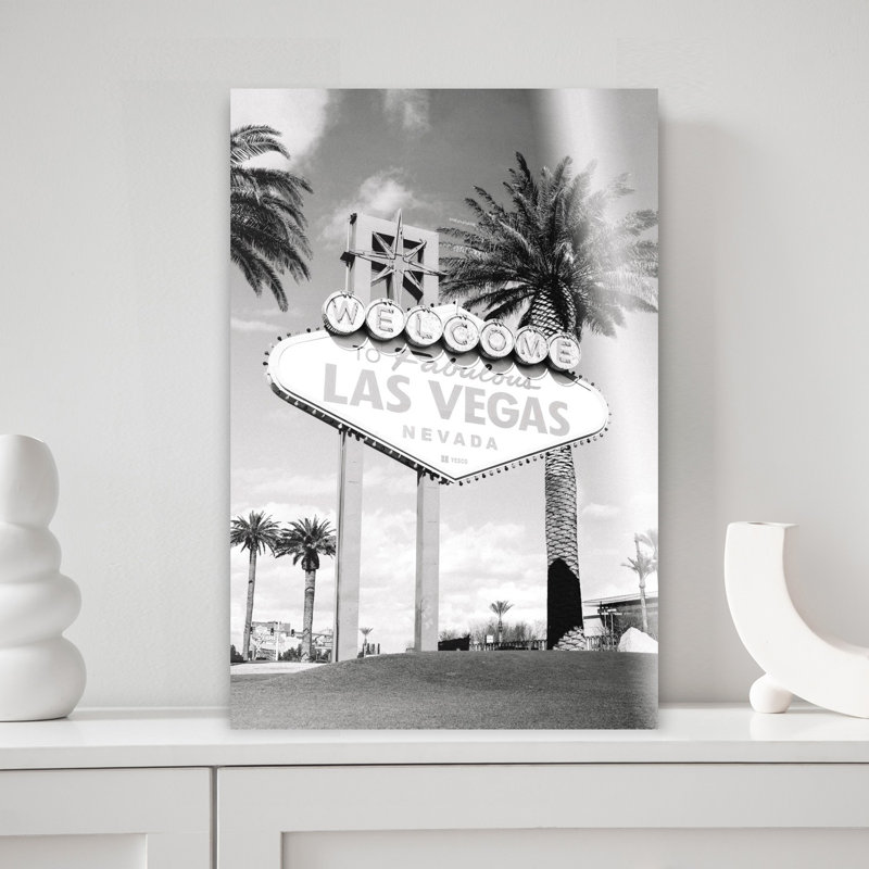 Fabulous Las Vegas Landmark Classic Retro Abstract Palm Tree Landscape Nature Wall Art Print 1 Piece Wrapped Canvas Wall Art