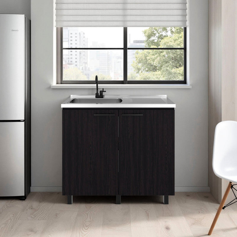 Utility Sink Cabinet With Two Doors And Three Open Shelves - Suitable For Kitchen Laundry,