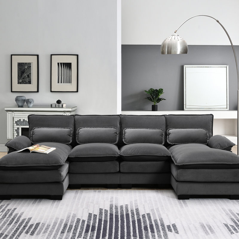 6 méridiennes en velours, rembourrées en forme de U moderne avec 4 coussins lombaires et dossiers pour canapé de salon, coussins, dispositif latéral