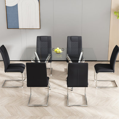 Chic chaise de salle à manger en similicuir noir avec pieds en métal massif, 6 pour une élégante chaise de salle d'étude dans la maison