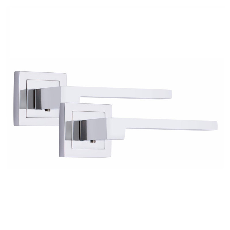  4 Pairs Zeta Premium Design Door Handles on Square Rose in Polished Chrome Finish with 2.5" Latch and 1 Pair of Ball Bearing Hinges