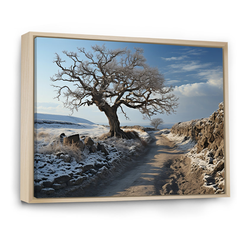 Paysage campagne d'hiver sur toile, Cadre naturel flottant, H 30 po x l 40 po x P 1,5 po