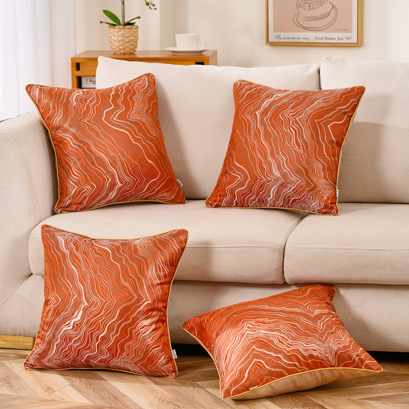 Jeté abstrait, 18 po x 18 po, Housse de coussin seulement - sans coussin, Orange