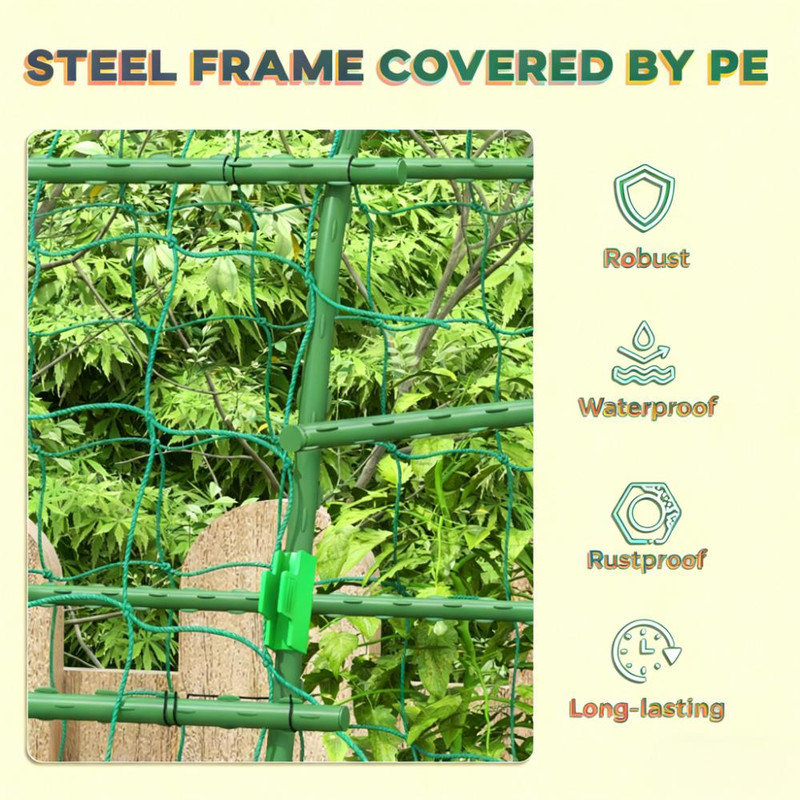 Treillis en arche réglable en A pour plantes grimpantes, support à légumes en acier avec filet pour jardin extérieur, 56,75 po x 65,75 po x 81 po