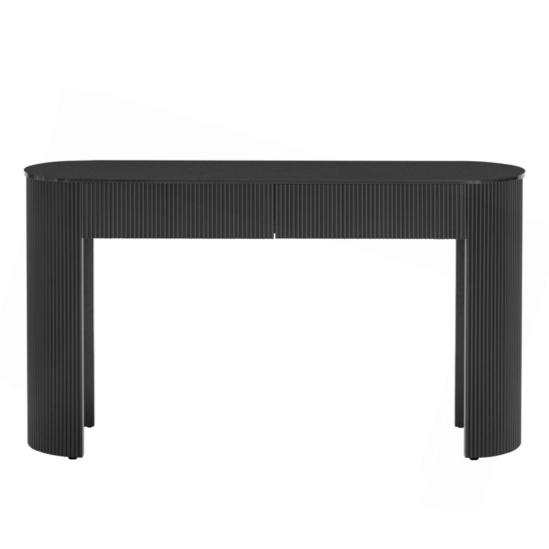 Modern 54" Console Table With Oval Top And 2 Drawers, Black