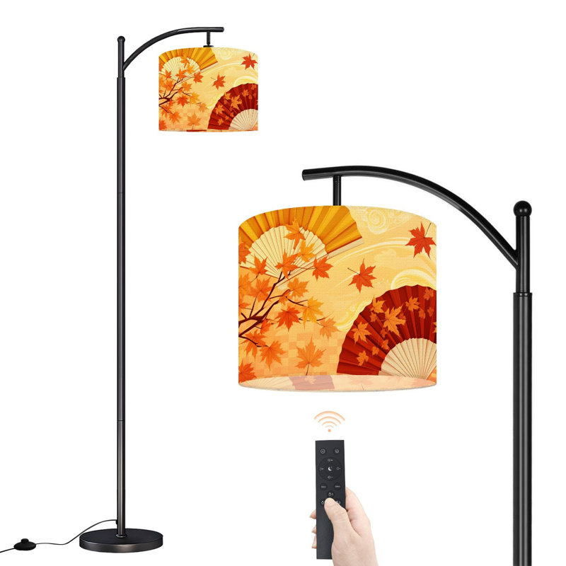 Arc Floor Lamp Autumn leaves Asian style frame border Floor Lamps with Remote LED Lights Adjustable Lamp Shades Tall Standing Lamps for Reading Office Living Room