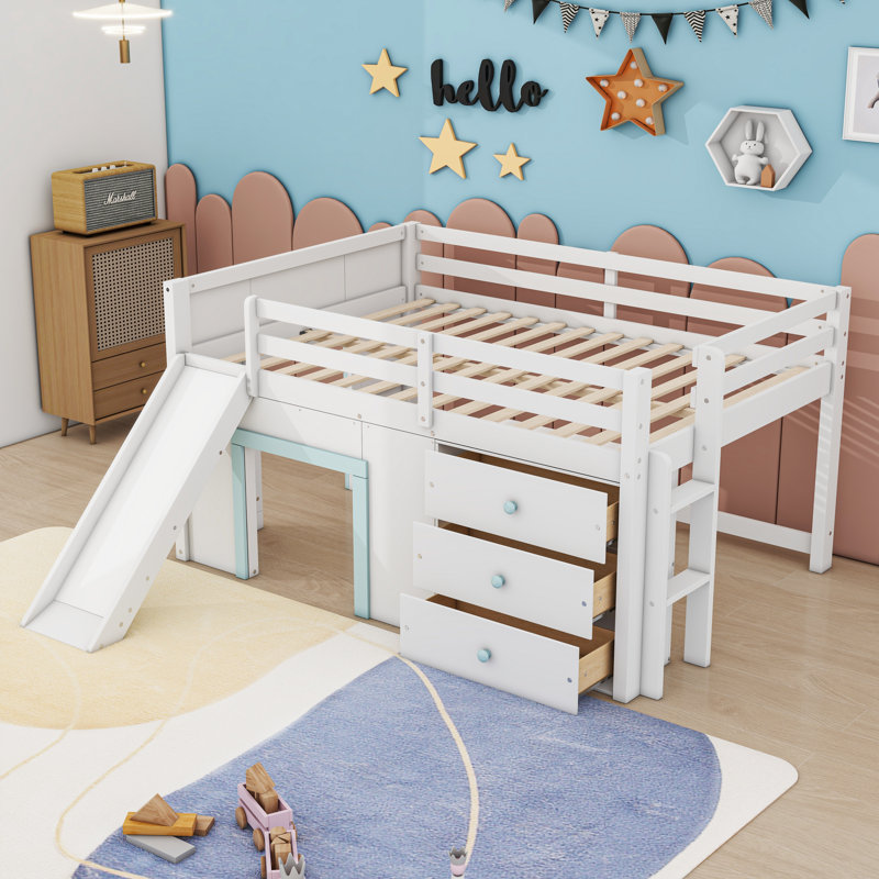 Lit mezzanine double avec trois tiroirs