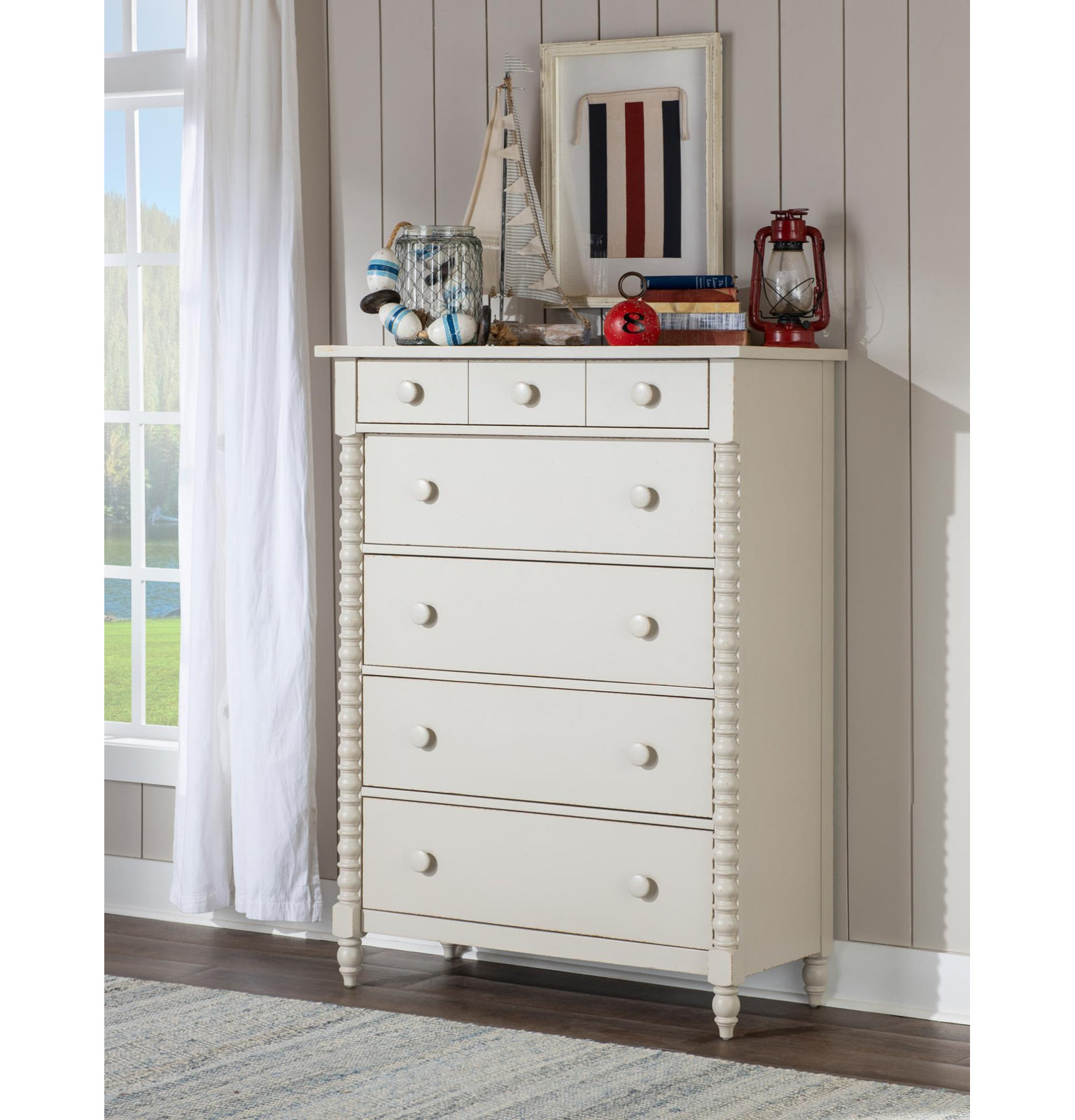 Jenny Lind 5-Drawer Chest Pinecone Brown Select Hardwood Rustic Birch Veneer 42" Wide 56" High 19" Deep Country Style Lake House