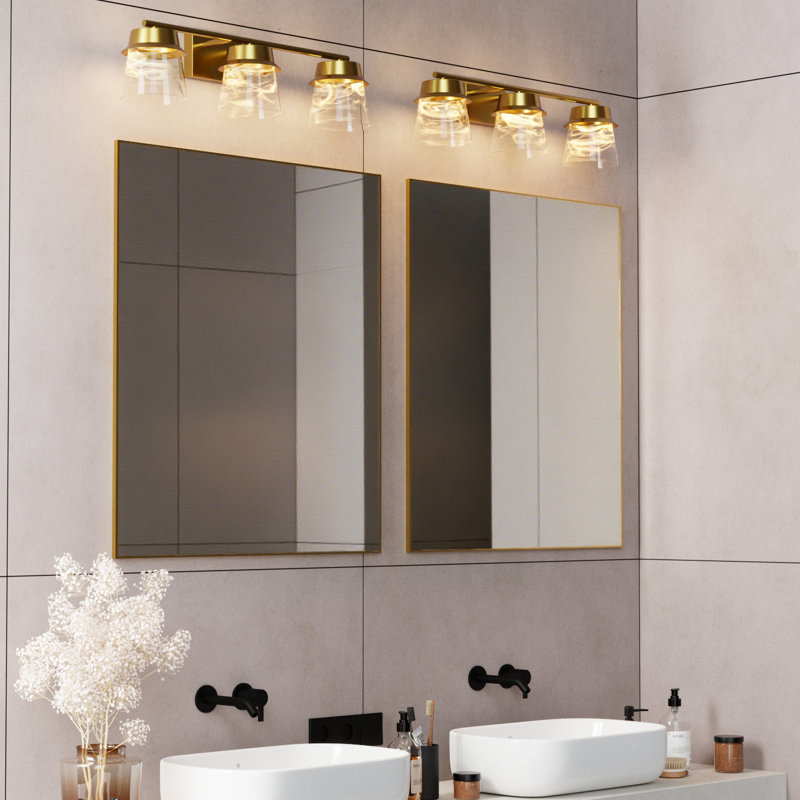 3 - Light 22.6W" LED Dimmable Gold Iron 3000K/4000K/5000K 3CCT ETL Certificated Vanity Light With Patterned Glass