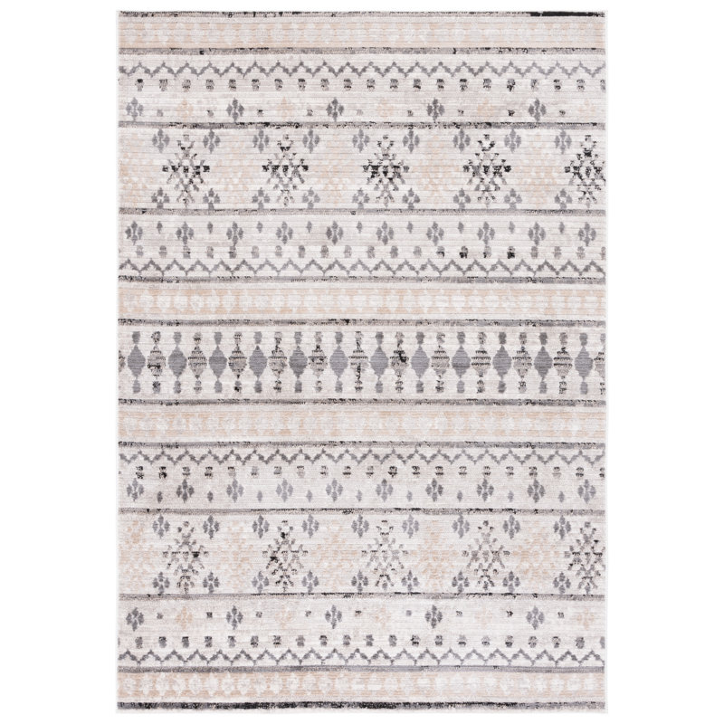 Tapis rectangulaire en polyester tissé à la machine Southwestern beige / gris Lavaca, Rectangle 8 pi x 10 pi