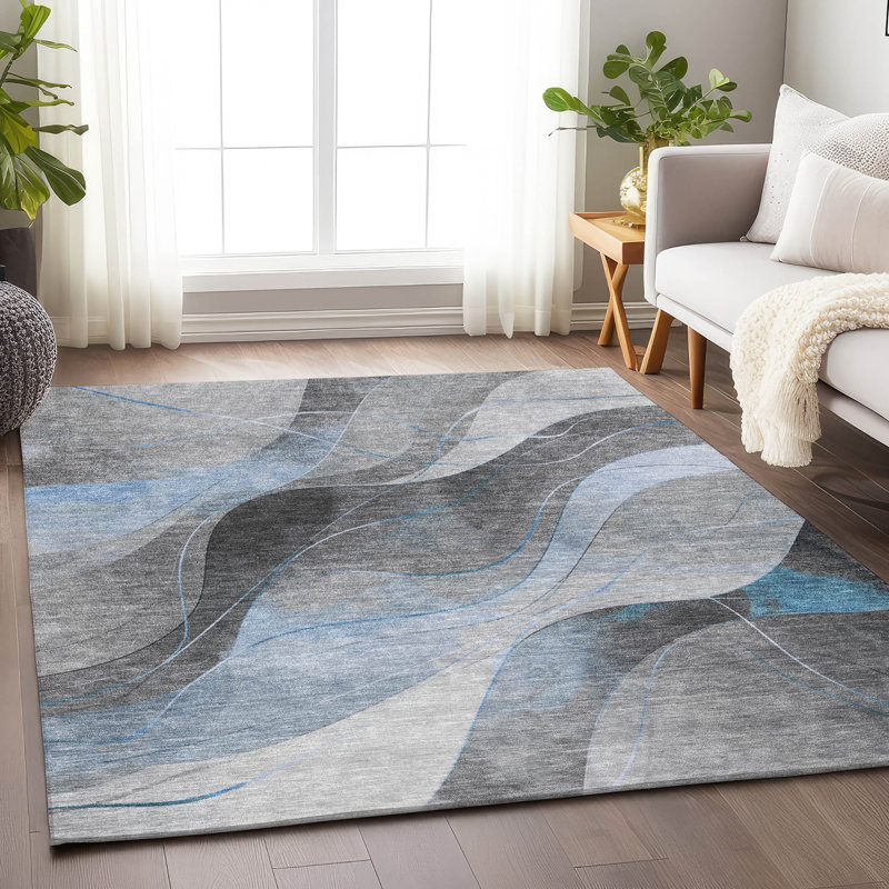 Tapis intérieur / extérieur bleu Aelien, 8' x 10'