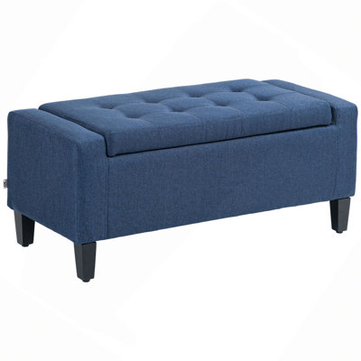 Storage Ottoman, Linen Upholstered Storage Bench With Lift Top And Button Tufted For Living Room