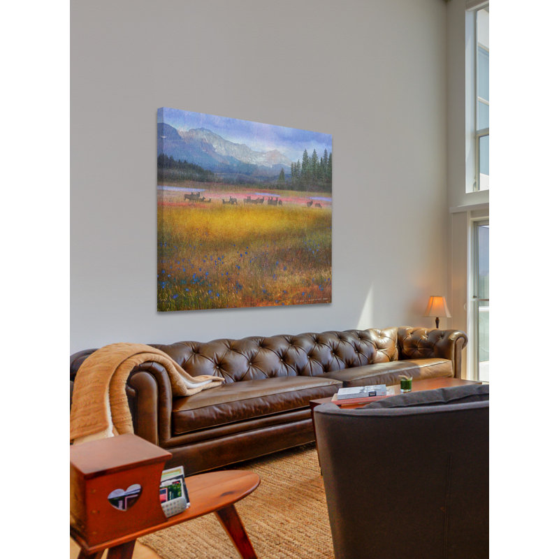 « florale elk elk » par chris exercice, reproduction d’art sur toile tendue, H 32 po x l 32 po x P 1,5 po