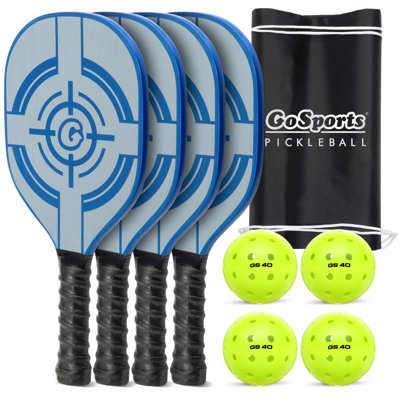 GoSports Pickleball Set with 4 Paddles, 4 Regulation Pickleballs and Carry Case - Retro