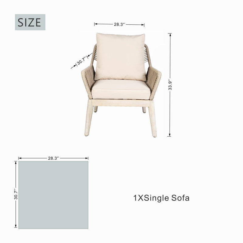 Fauteuil de patio en bois d'acacia avec coussins Beryna
