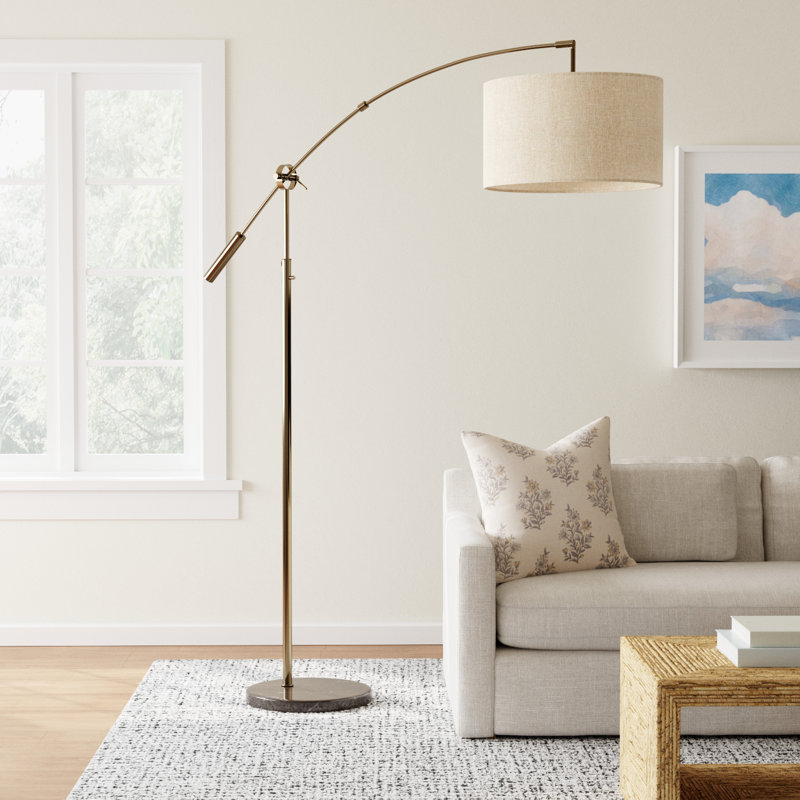 Kata 81'' Arched Floor Lamp, Antique Brass, Cream