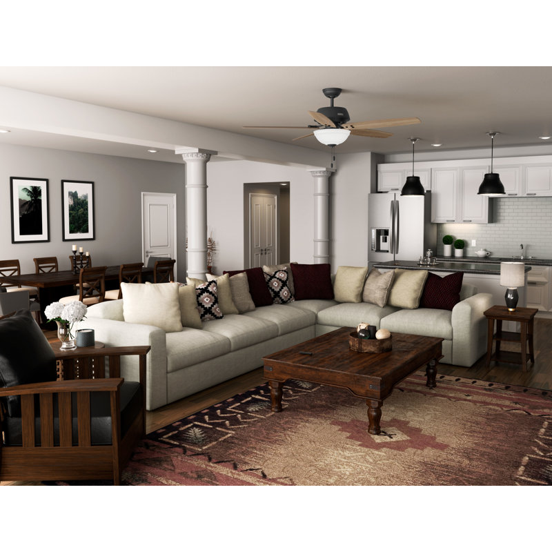 Reveille 60" 5 - Blade Ceiling Fan With Lights And Pull Chain, Matte Black