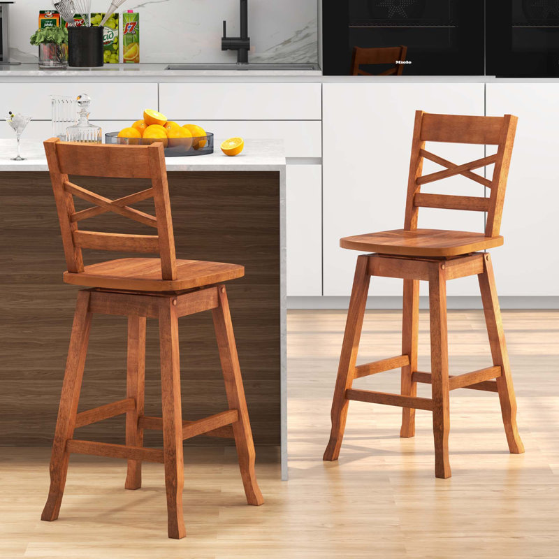 Deshanay Swivel Solid Wood Counter Stool, Walnut