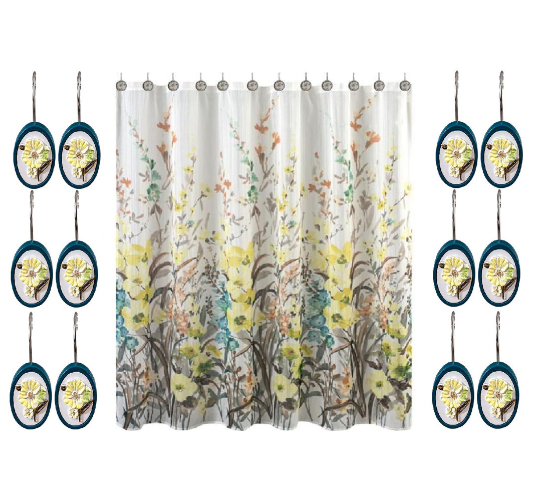 Meris Polyester Fill Floral Shower Curtain with Hooks Included Bungalow Rose 