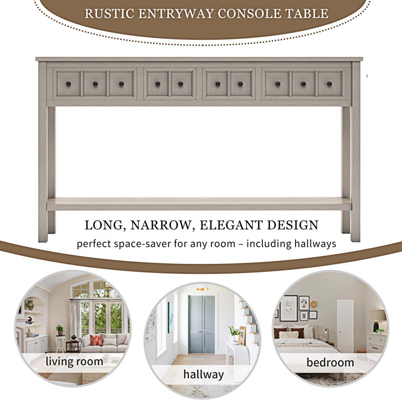 Himanshu Rustic Entryway Console Table, 60" Long Sofa Table with two Different Size Drawers and Bottom Shelf for Storage