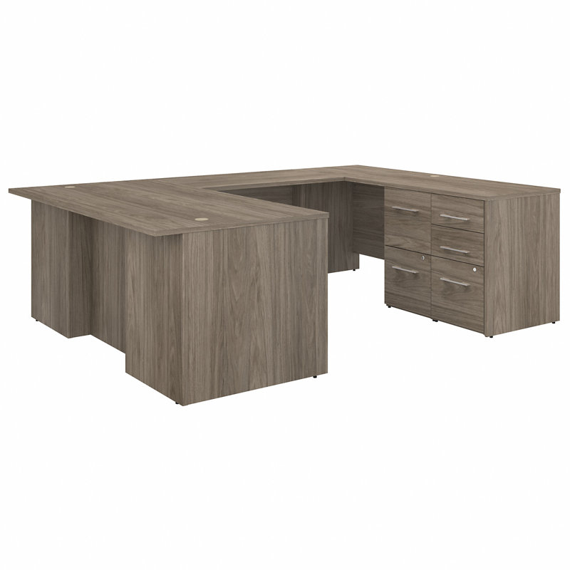 Bureau de direction en U 72 tiroirs avec tiroirs Office 500, Hickory moderne