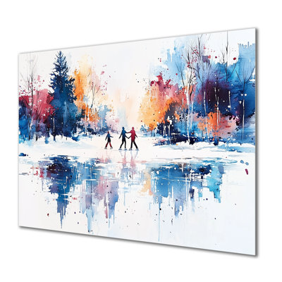 «Ice Skating Winter Landscape II - Landscape», impression murale en métal
