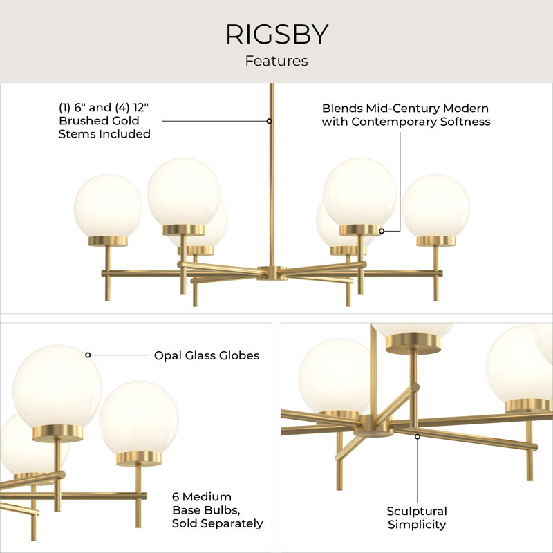 Rigsby Six-Light Brushed Gold Medium Chandelier, Brushed Gold