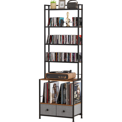 5-tier Dvd Organizer Shelf With Adjustable Book Stoppers, 15.7x11.8x56.5inches by 17 Stories