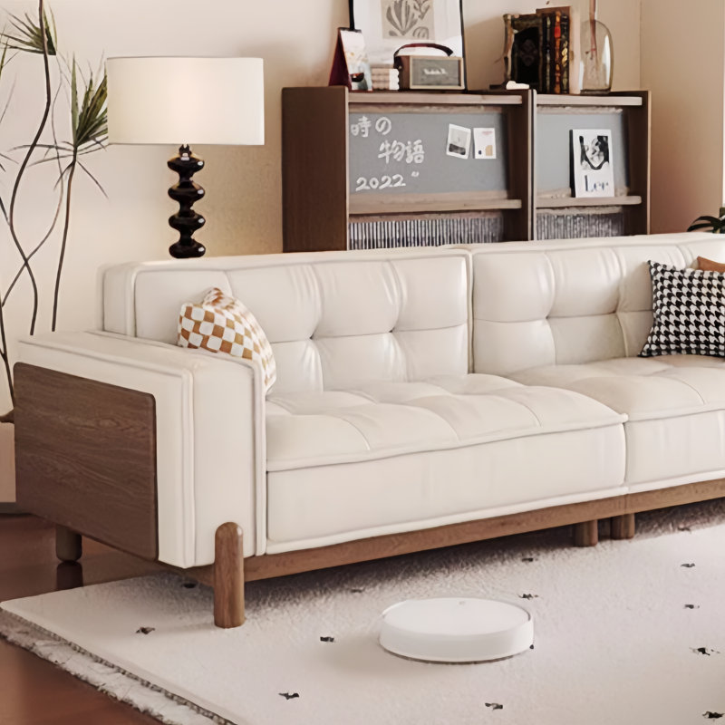 Retro Walnut Straight - layout Sofa, White