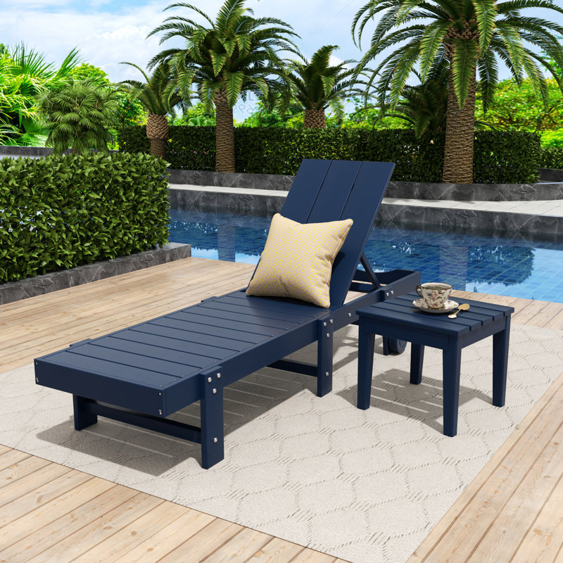 Chaise longue inclinable 77,6 po en poly, Bleu marine