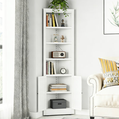 71 grands rangements de coin autoportants en métal blanc avec 5 et 2 portes pour la cuisine, le salon et l'organisation de la salle de bain