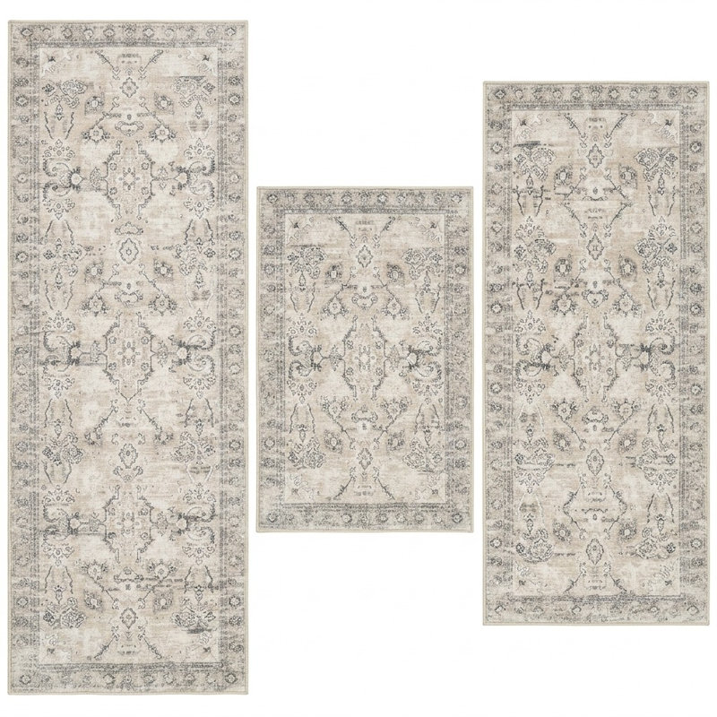 Ensemble de 3 tapis de cuisine anti-fatigue Boho avec fausse laine lavable antidérapante