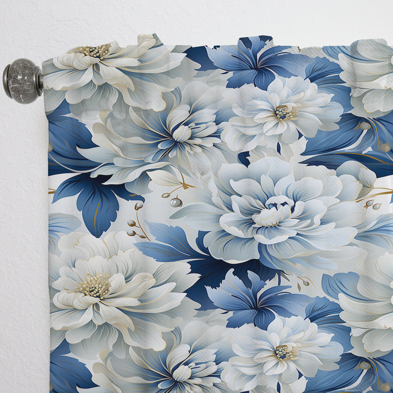 Misty White And Blue Floral Damask - Damask Curtain - Velvet Room Darkening - 1 Panel, 52" W x 95" L