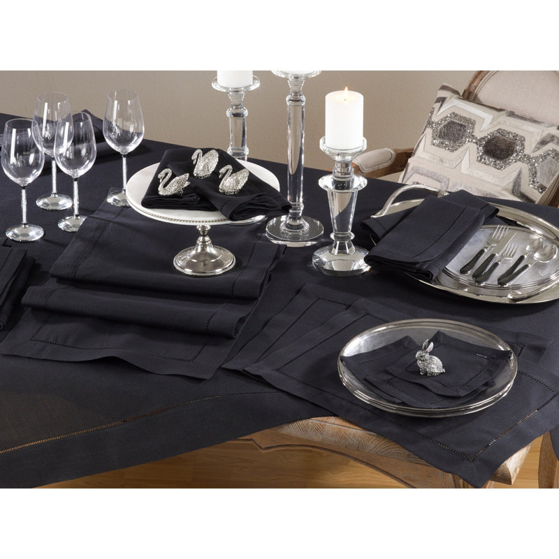 Black Polyester Hemstitched 14"x90" Table Runner
