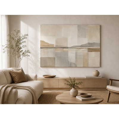 Soft Horizon Blocks - Neutral Abstract Landscape Giclee Print on Wrapped Canvas Wall Art