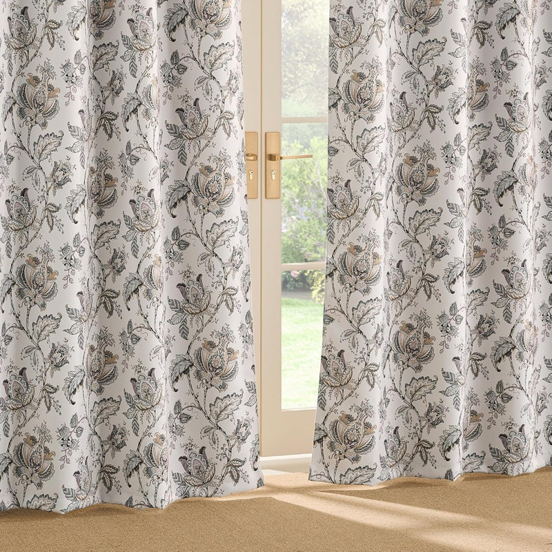 100% Blackout Curtains, Grommet Pattern Gold Foil Printed Window Treatments Room Darkening Drapes for Bedroom, 2 Panels