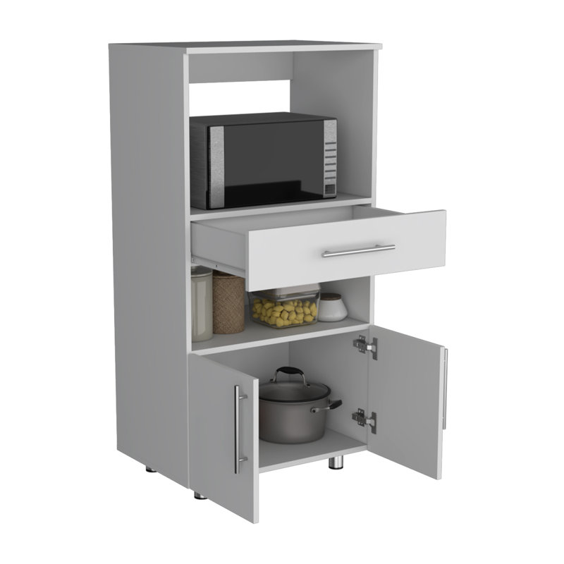 Armoire pour garde-manger avec support pour micro-ondes Worland, multifonctionnelle avec tiroir et 2 portes