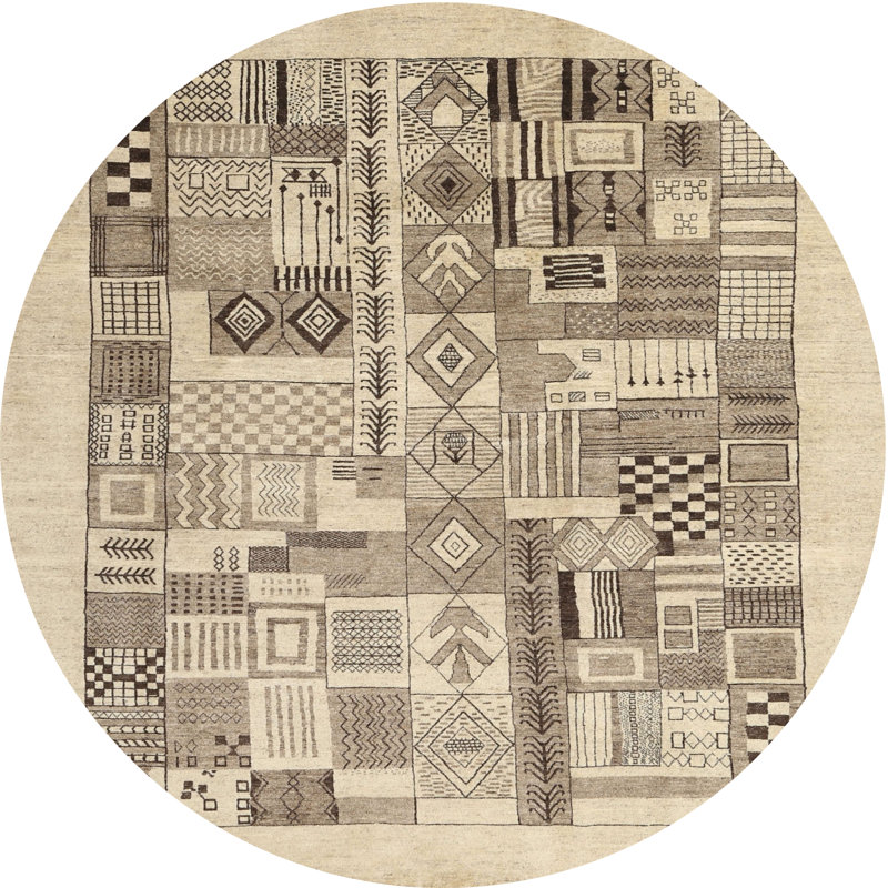 Tapis beige/gris contemporain, Rond 3 pi