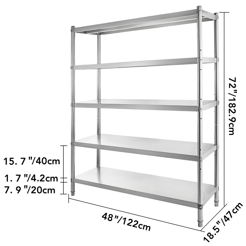 121.9cm W Stainless Steel Height -Adjustable Shelving Unit