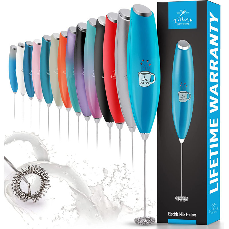 Zulay Kitchen Milk Frother with Stand Handheld Electric Whisk for Coffee Latte and Matcha