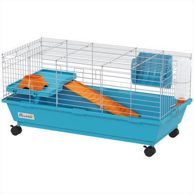 Caissons et cages à hamster bleu riche avec structure en métal et rampe, plateau profond, acier bleu et