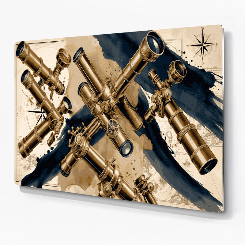 Nautical Telescopes Beige Metal Wall Art, 11" H x 14" W
