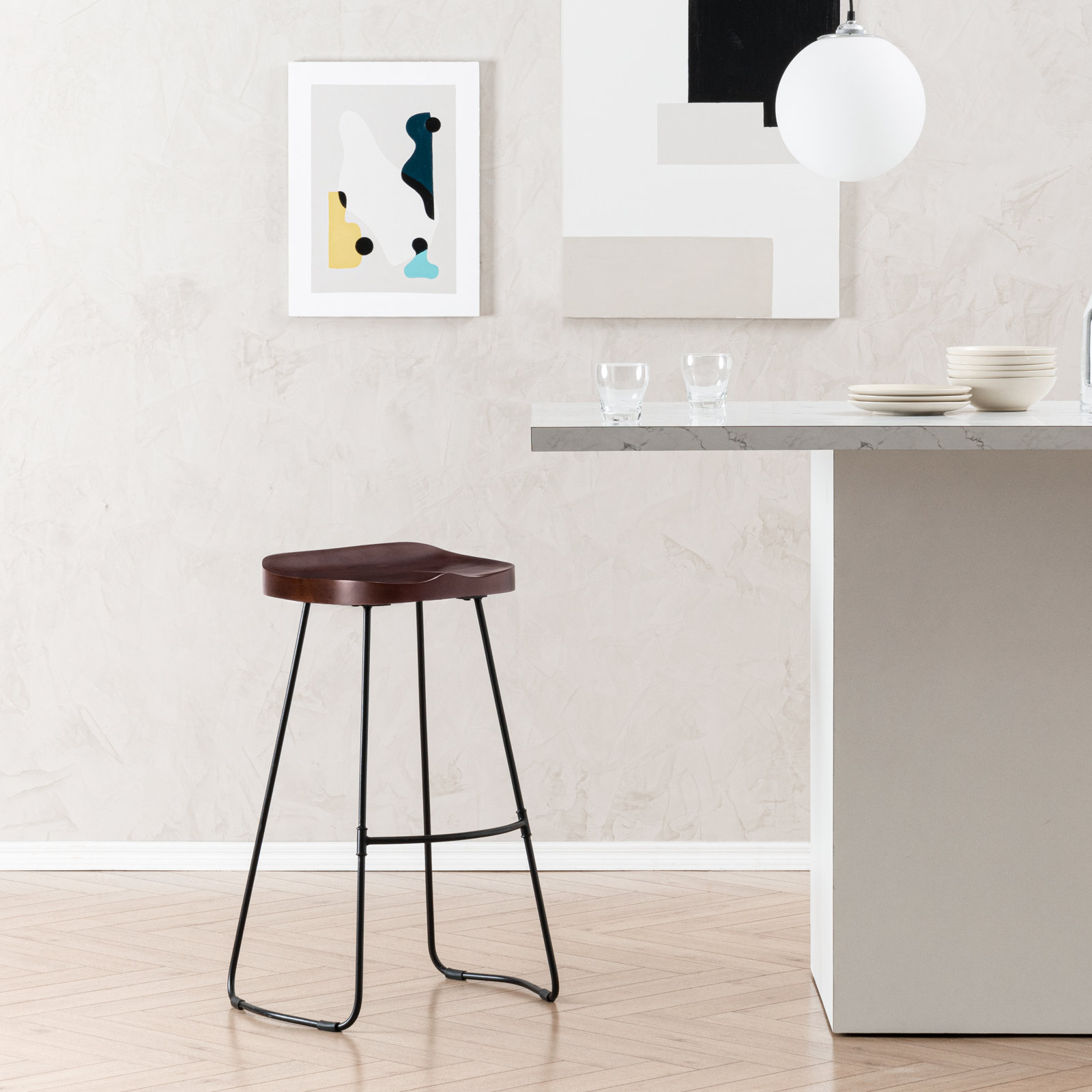 Geonna Solid Wood Bar & Counter Stool, Walnut, Bar Stool (30" Seat Height)