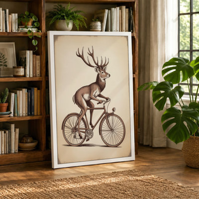 Deer on a Bicycle Vintage - Wrapped Canvas