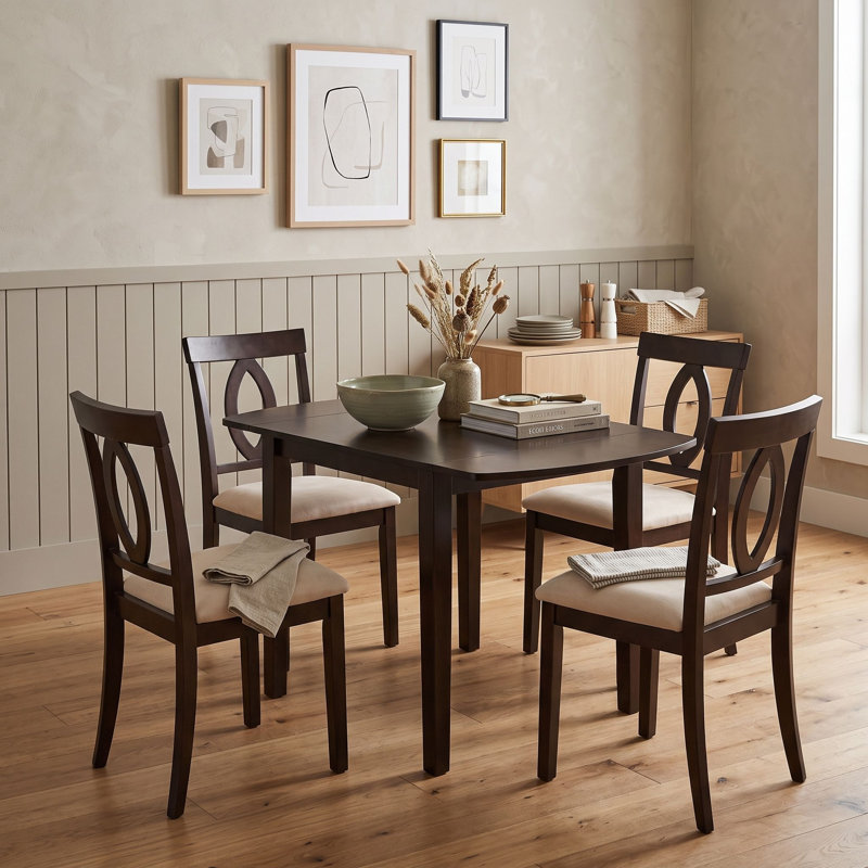 Ensemble de table et de chaises de salle à manger en bois avec rallonge et 4 chaises, Marron foncé