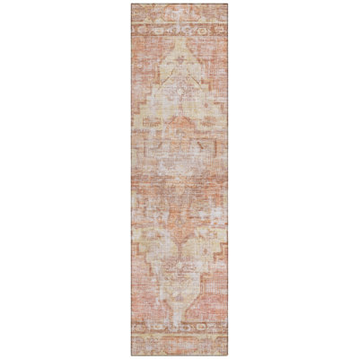 Machine Washable Indoor/Outdoor Xhevrie Terracotta Rug