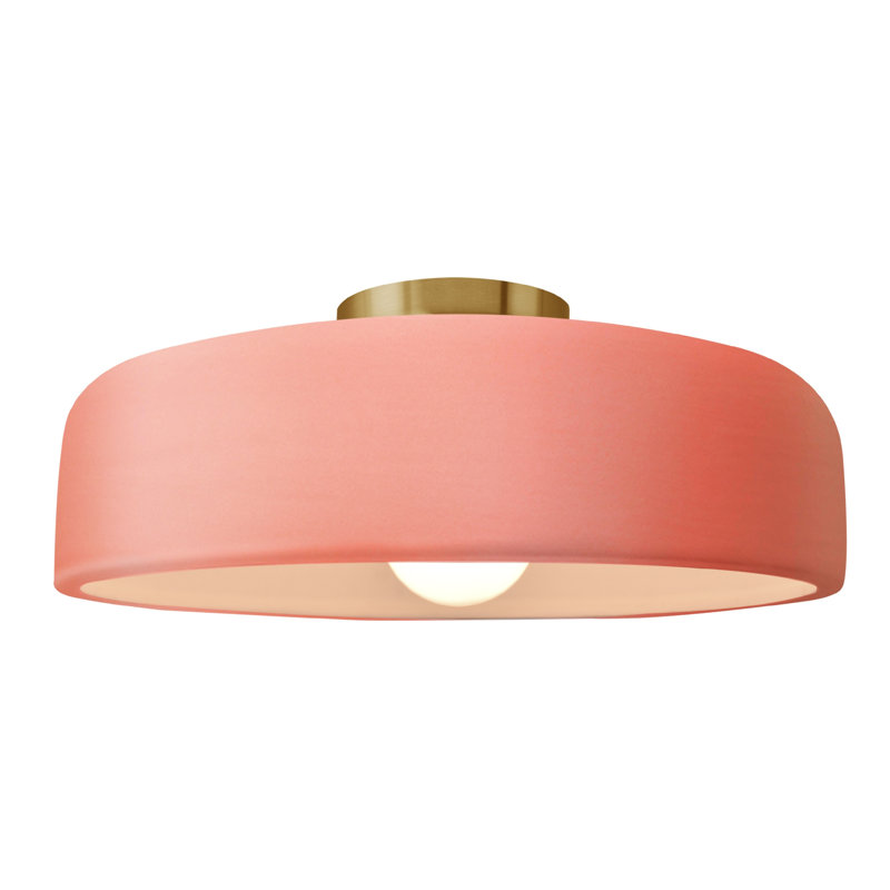Plafonnier semi-encastré Radiance, Rosé brillant, Laiton brossé, H 6,5 po x l 16 po x P 16 po