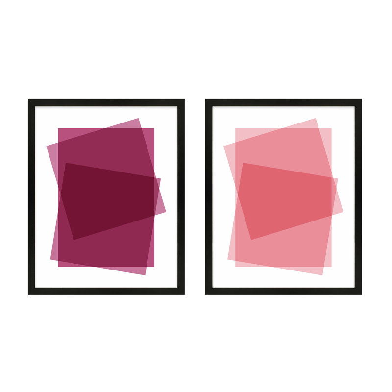 "Claret & Pink Kami", encadré 2 pièces par Jacques Pilon, Papier avec cadre noir, H 38 po x l 30 po