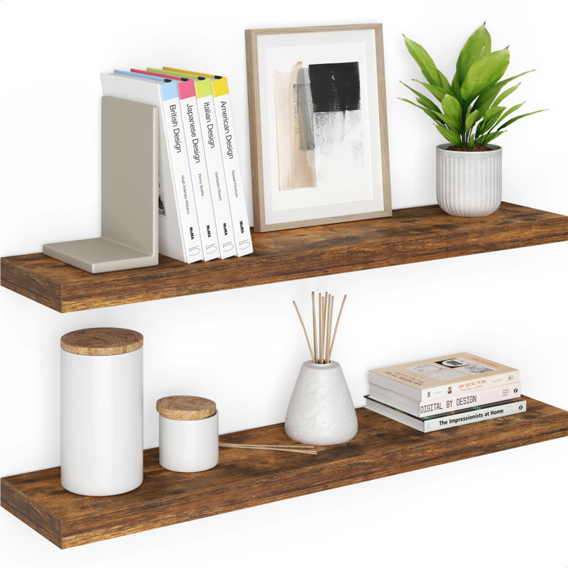 Miami 48" W x 8" D Floating Shelves Set with Invisible Wall Mount Brackets, Brown